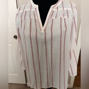 Splendid White Tunic with Vertical Stripes rayon linen blend